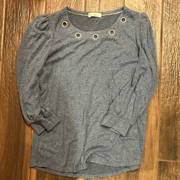 89th & Madison Tops - 89th & Madison Heather Blue Blouse with Grommet Accents